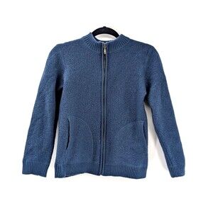 Field Gear Dark Teal 100% Wool Zip Up Crewneck Sweater Jacket Pockets Size S
